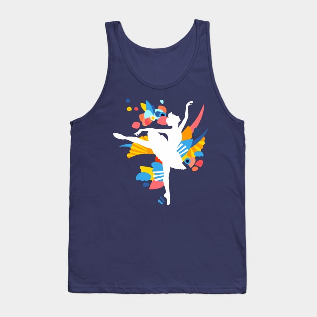 Colorful White Dancing Ballerina Silhouette Tank Top by XOOXOO